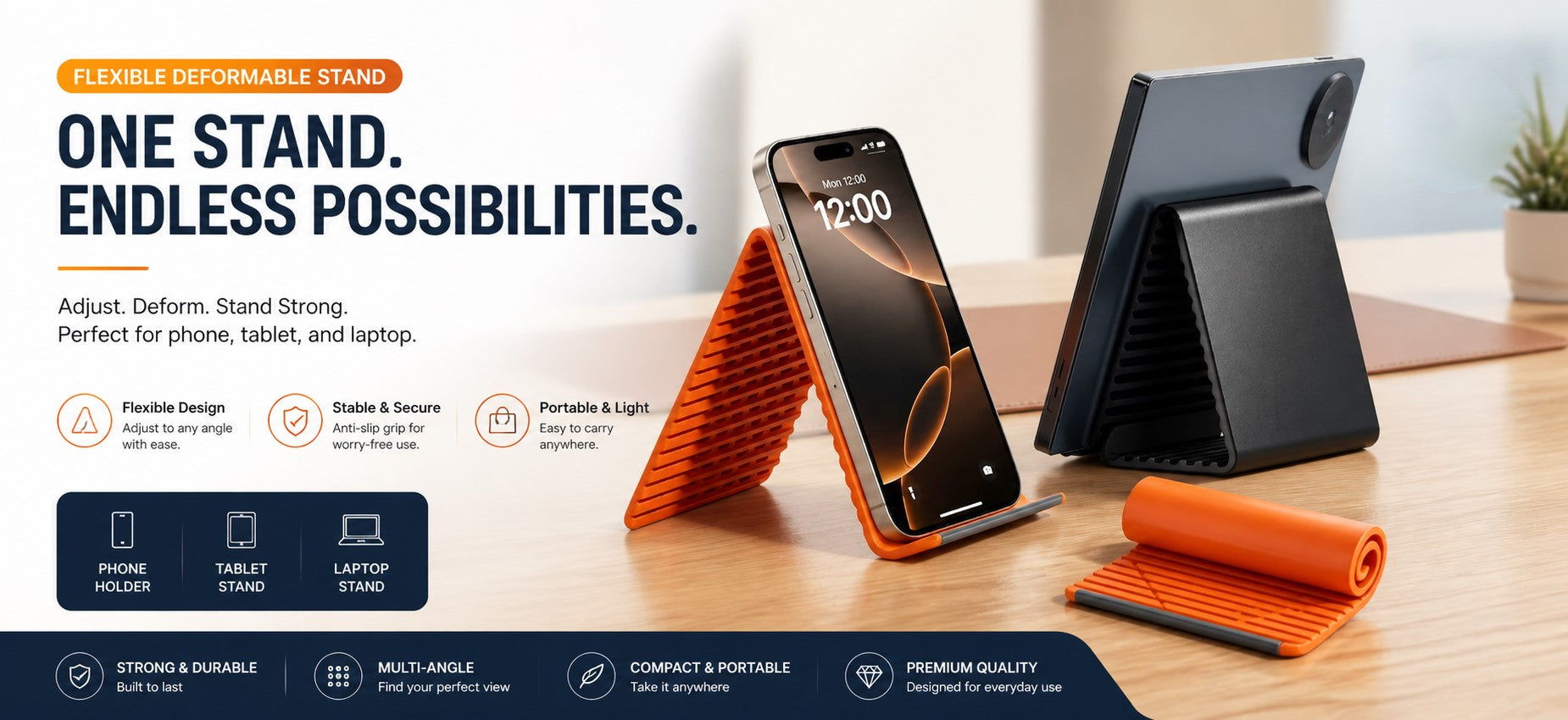 Trending Portable Rollable Bendable Soft Silicone Multi-Angle Stand for Phones, IPads and other devices