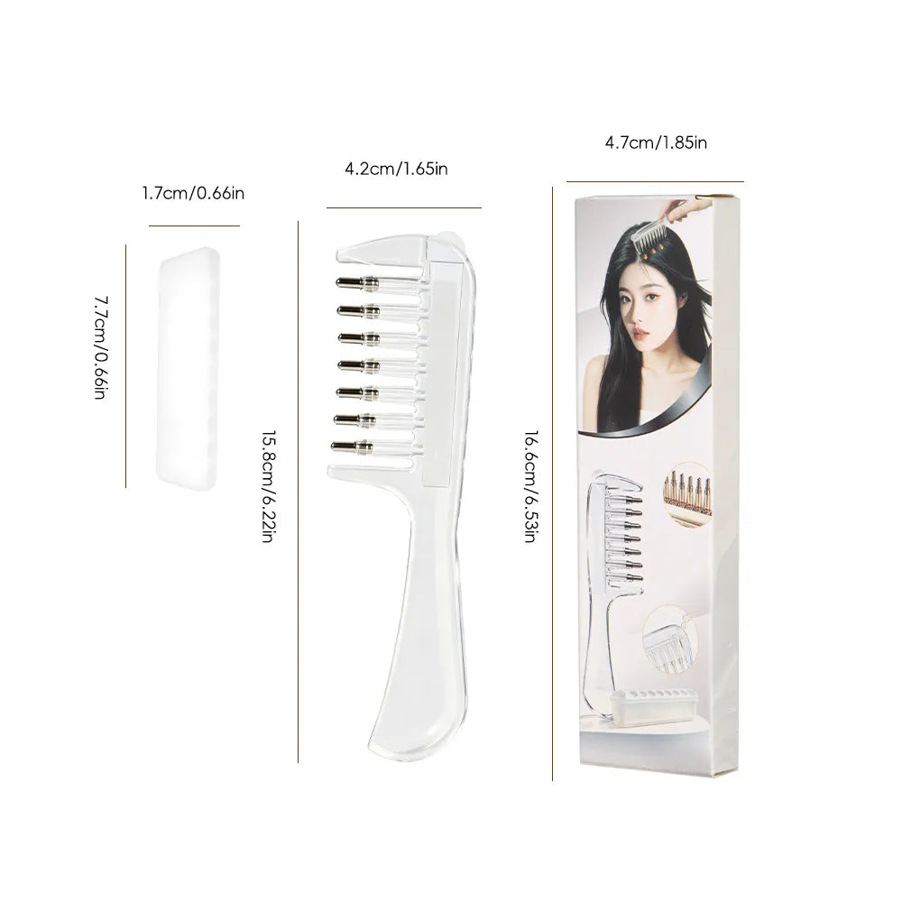Unisex Transparent Essential Oil Applicator Massage Comb with Built-In Liquid Reservoir, Rolling Metal Teeth, Suitable for Women's Scalp