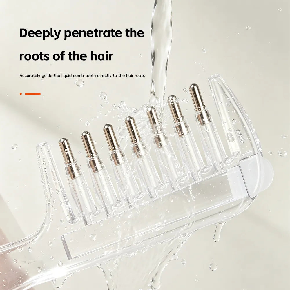 Unisex Transparent Essential Oil Applicator Massage Comb with Built-In Liquid Reservoir, Rolling Metal Teeth, Suitable for Women's Scalp